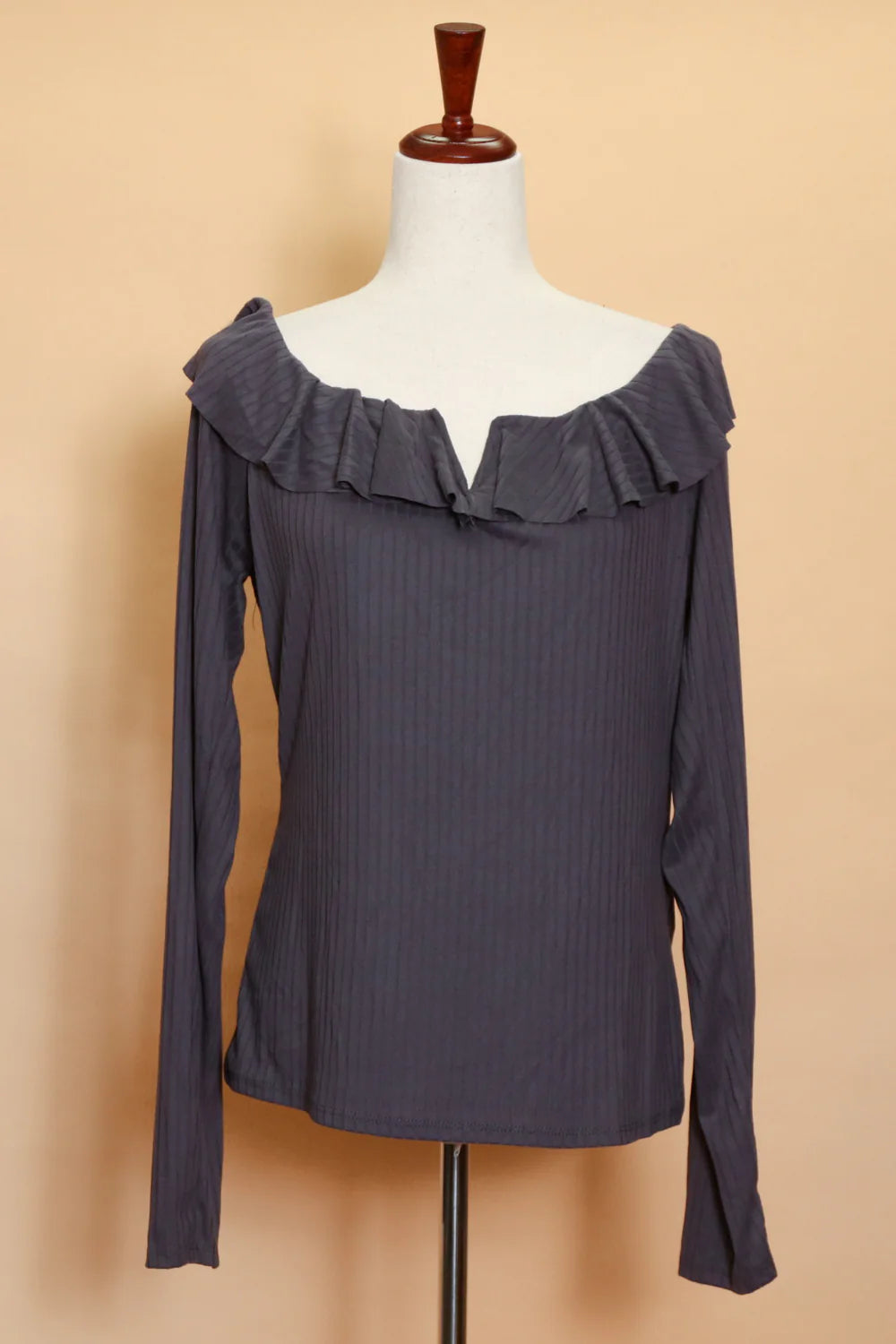 Felicity Charcoal Ribbed Flutter Top