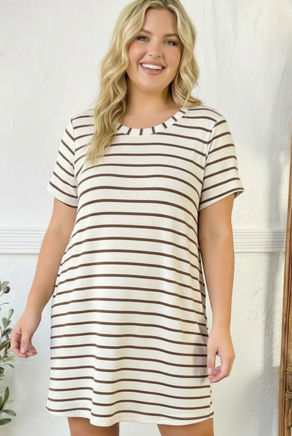 Ivory & Taupe Striped Pocket Dress