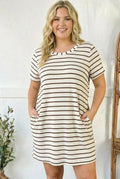 Ivory & Taupe Striped Pocket Dress