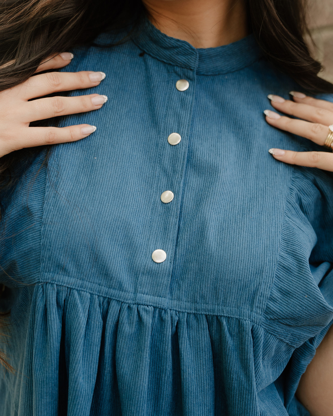 Sutton Teal Corduroy Mini Dress