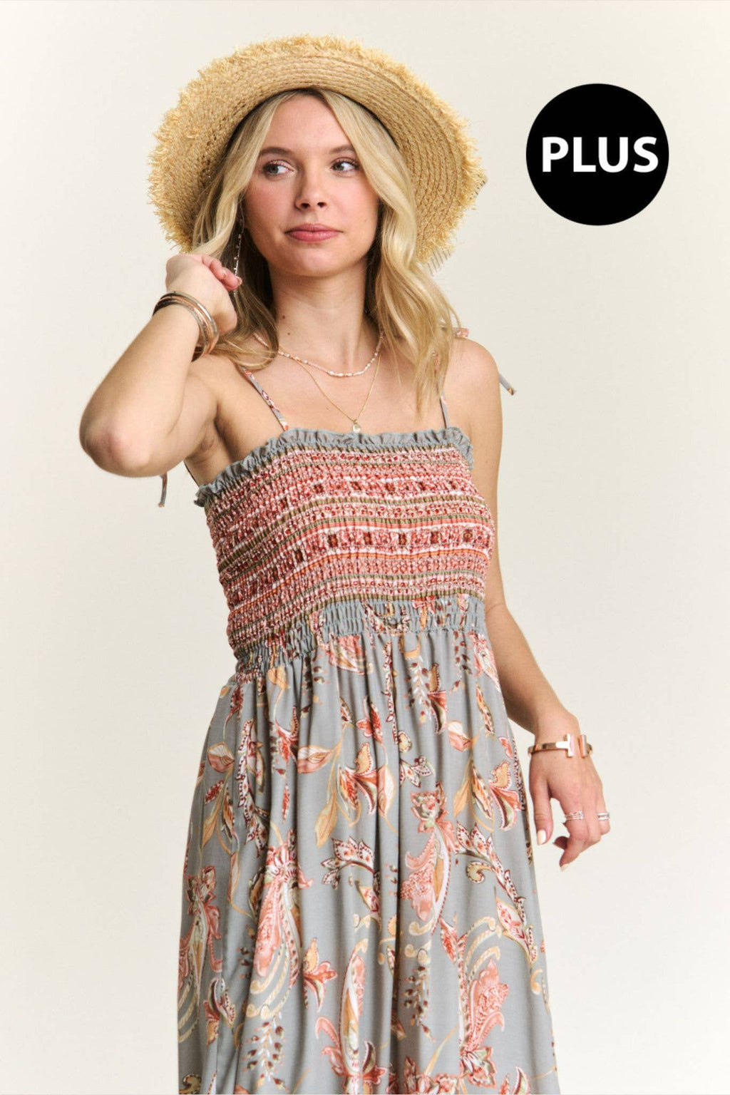 Saoirse Dusty Blue & Rose Vintage Style Floral Maxi Dress