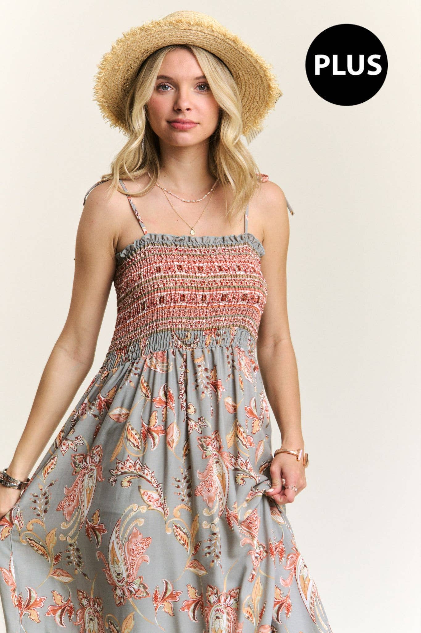 Saoirse Dusty Blue & Rose Vintage Style Floral Maxi Dress