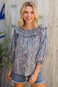 Heirloom Blue Paisley Ruffle Blouse