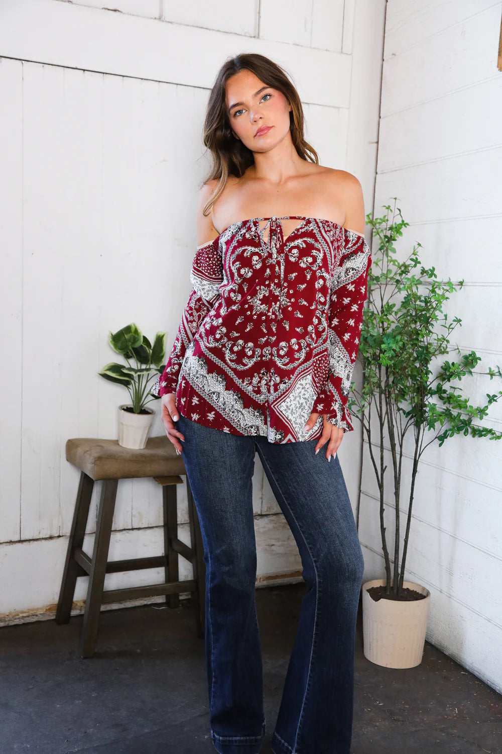 Josie Rustic Woven Off-The-Shoulder Top