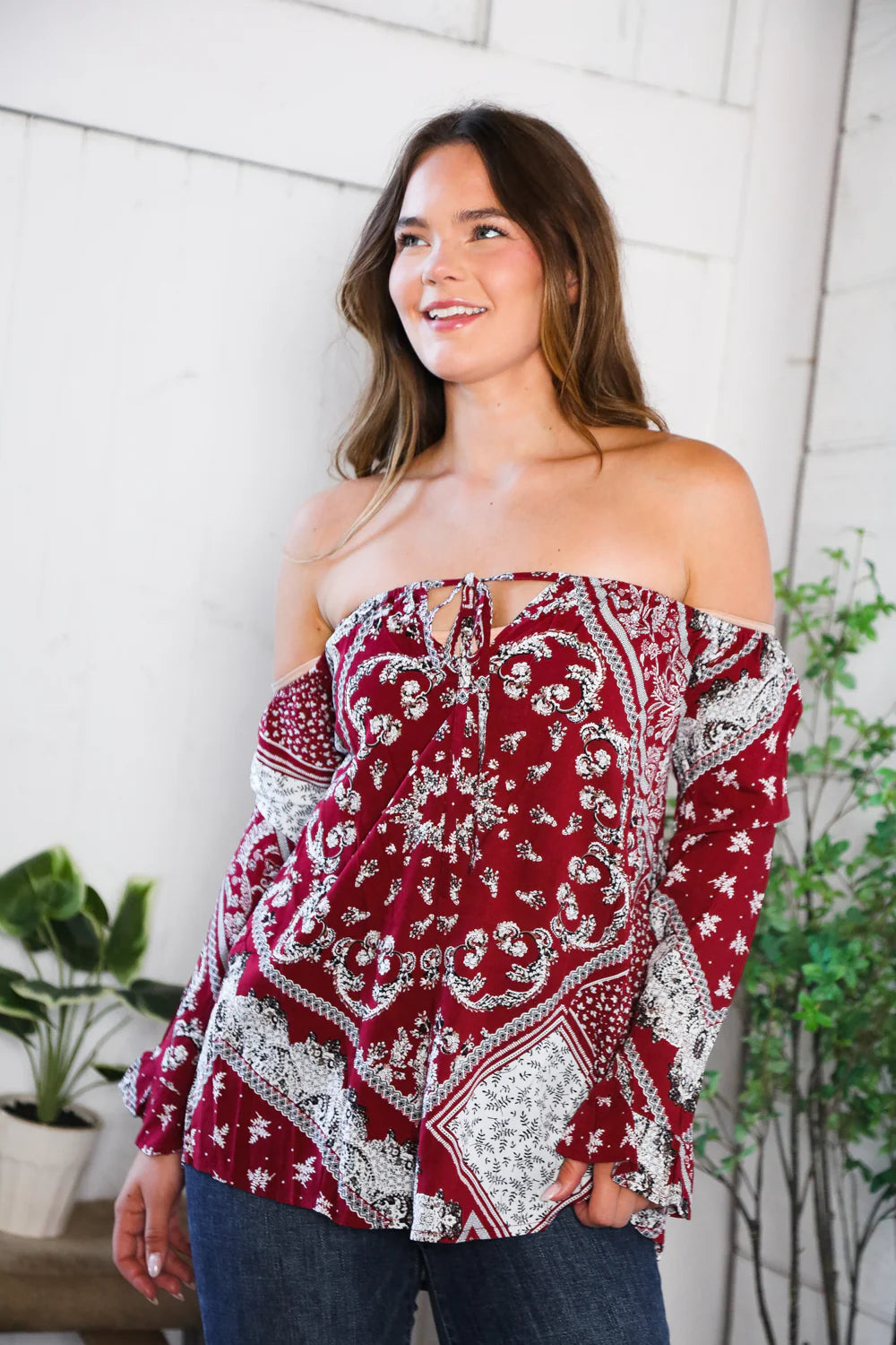 Josie Rustic Woven Off-The-Shoulder Top