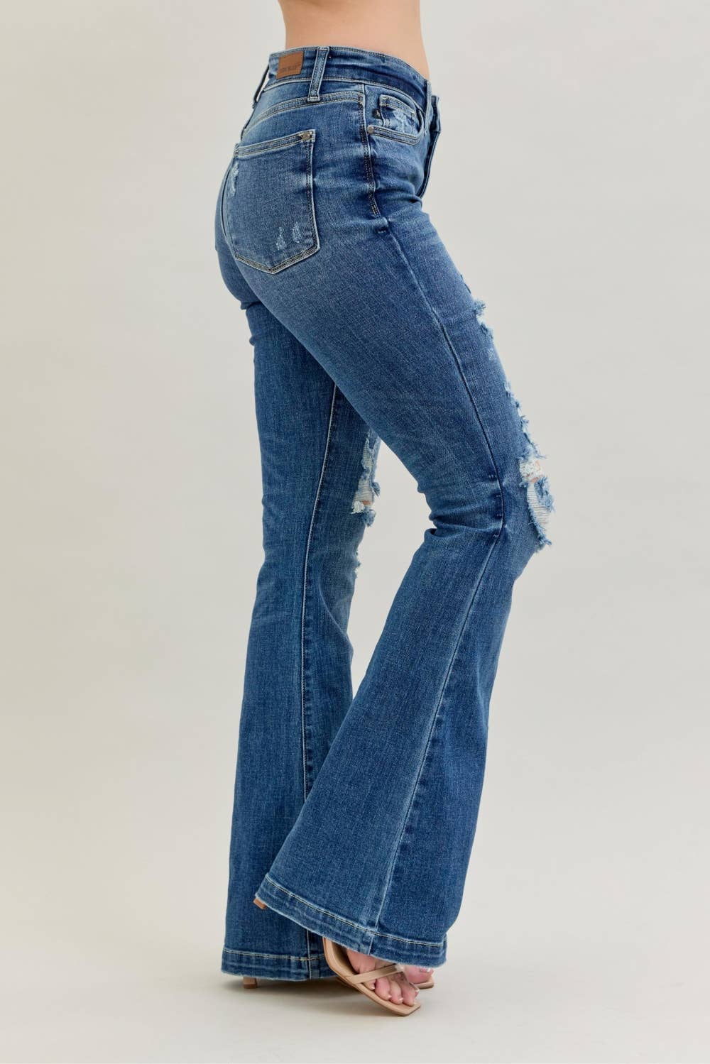 Judy Blue Midrise Button Fly Flare Distressed Trouser