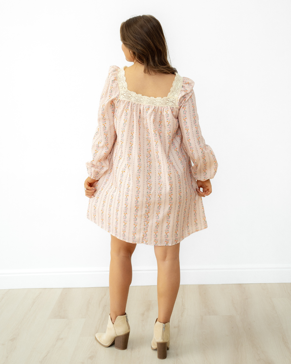 Madeline Velvet Bow Front Floral Print Long Sleeve Dress