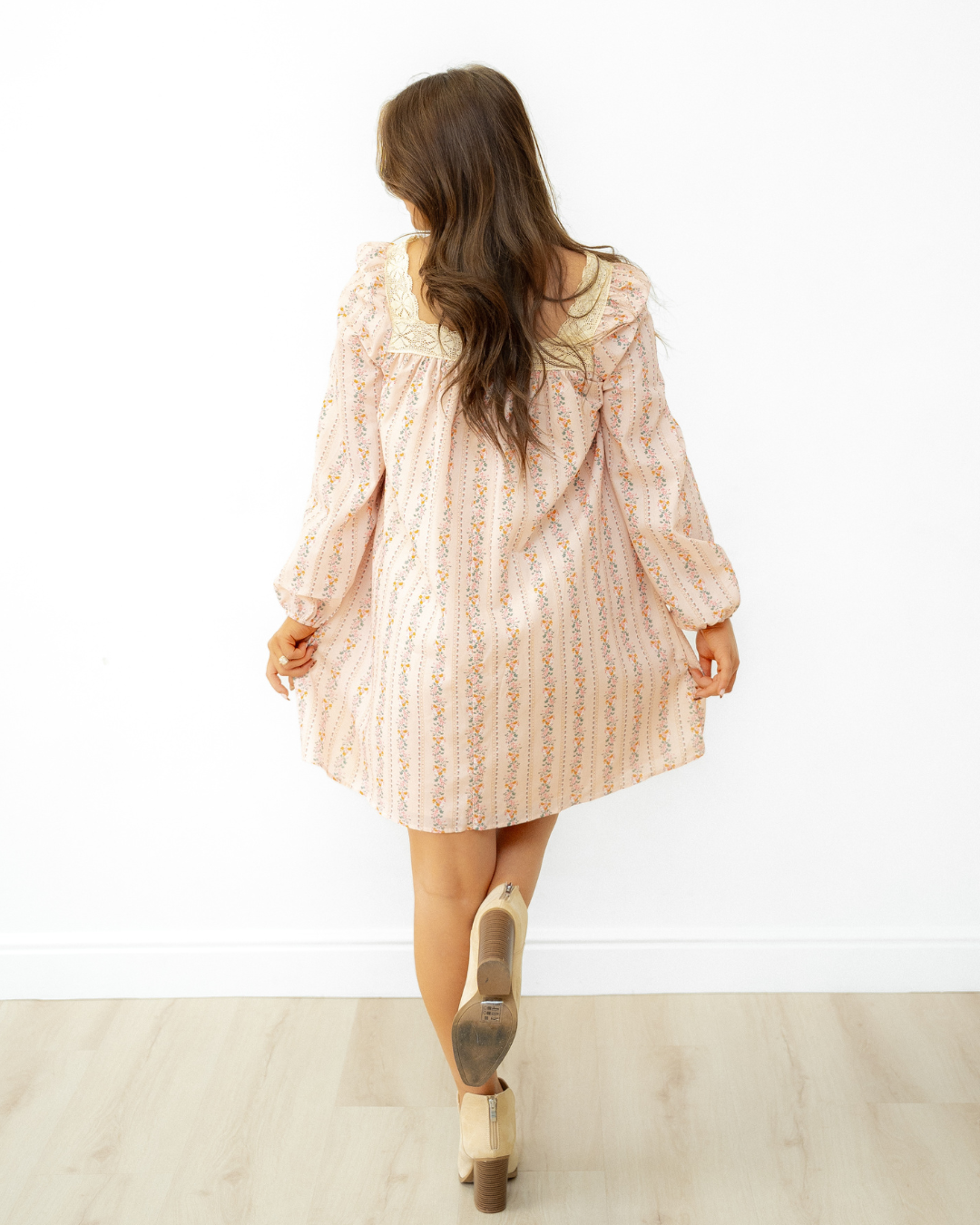 Madeline Velvet Bow Front Floral Print Long Sleeve Dress