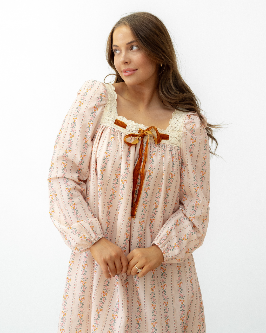 Madeline Velvet Bow Front Floral Print Long Sleeve Dress