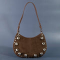 Ball Studded Trim Suede Hobo Shoulder Bags