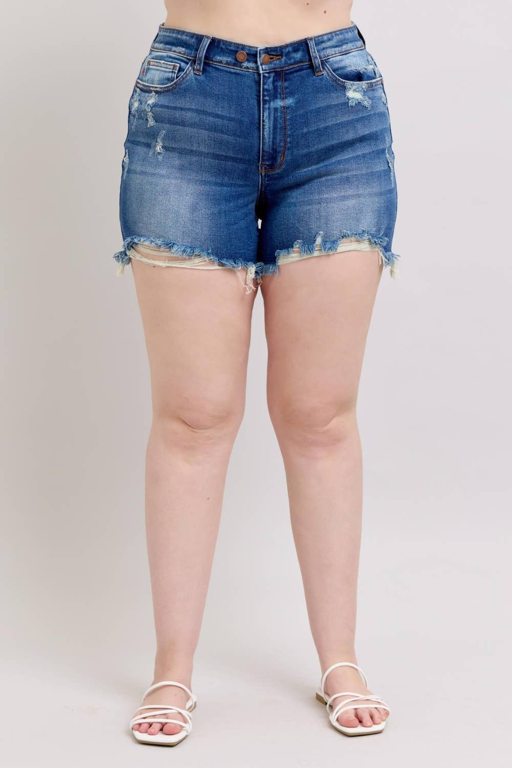 Judy Blue Two Button Distressed Dad Shorts