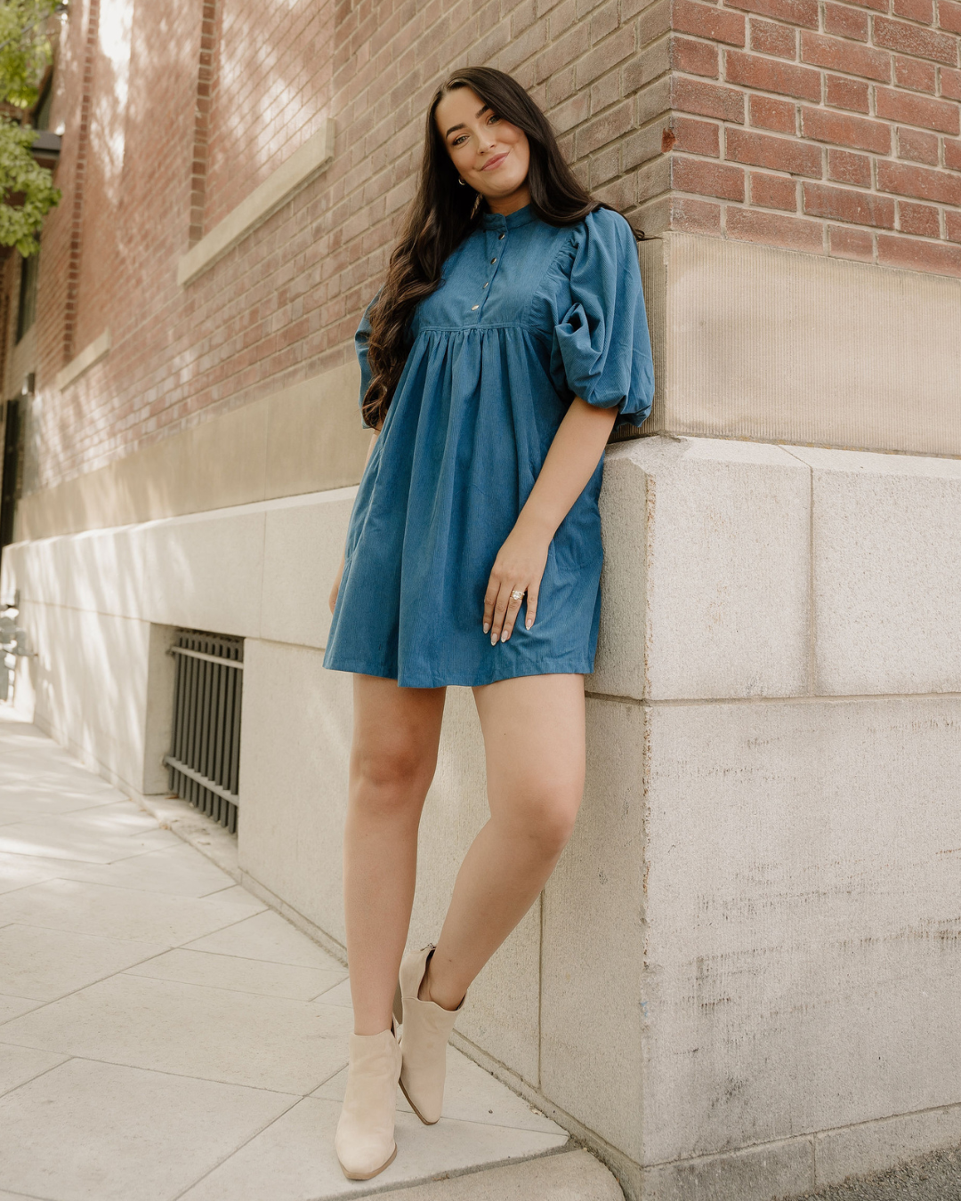 Sutton Teal Corduroy Mini Dress