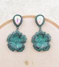 Patina Glass Stone Flower Earrings