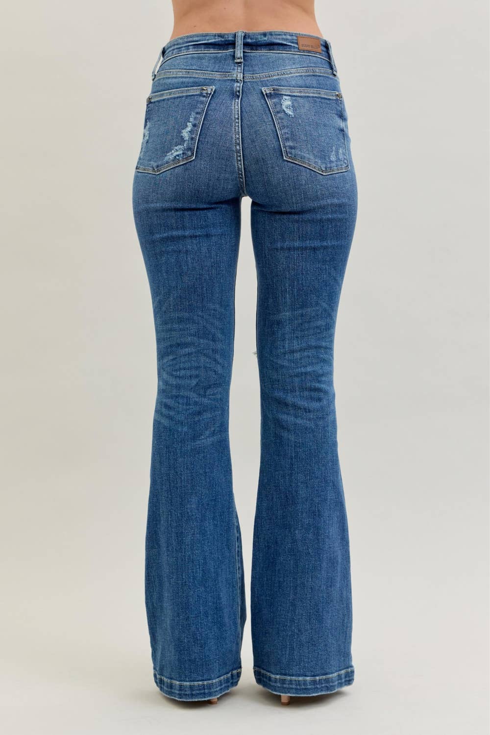 Judy Blue Midrise Button Fly Flare Distressed Trouser