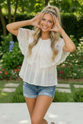 Flutter White Lace Overlay Blouse