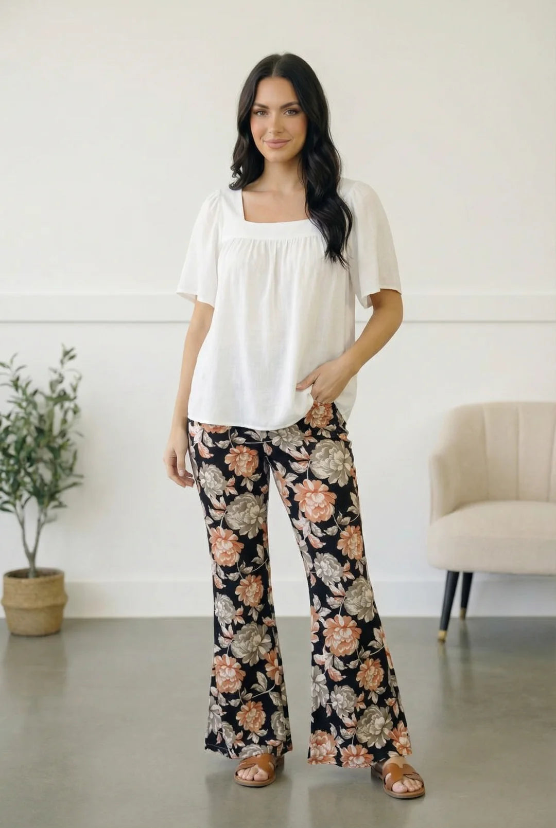 Amalia Black Vintage Floral Print Pants
