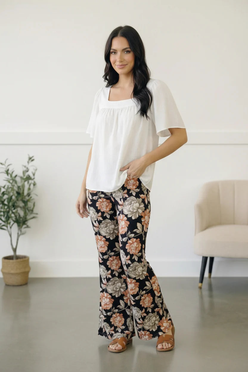Amalia Black Vintage Floral Print Pants