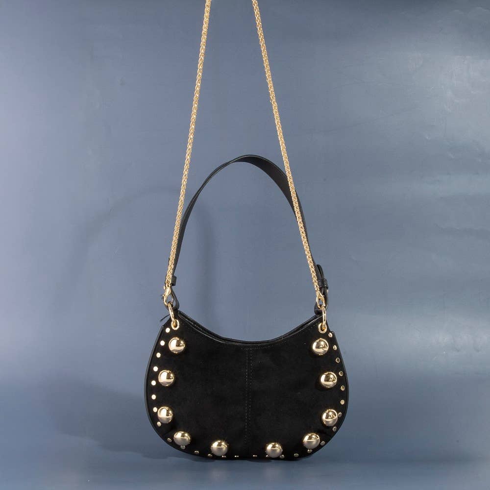 Ball Studded Trim Suede Hobo Shoulder Bags