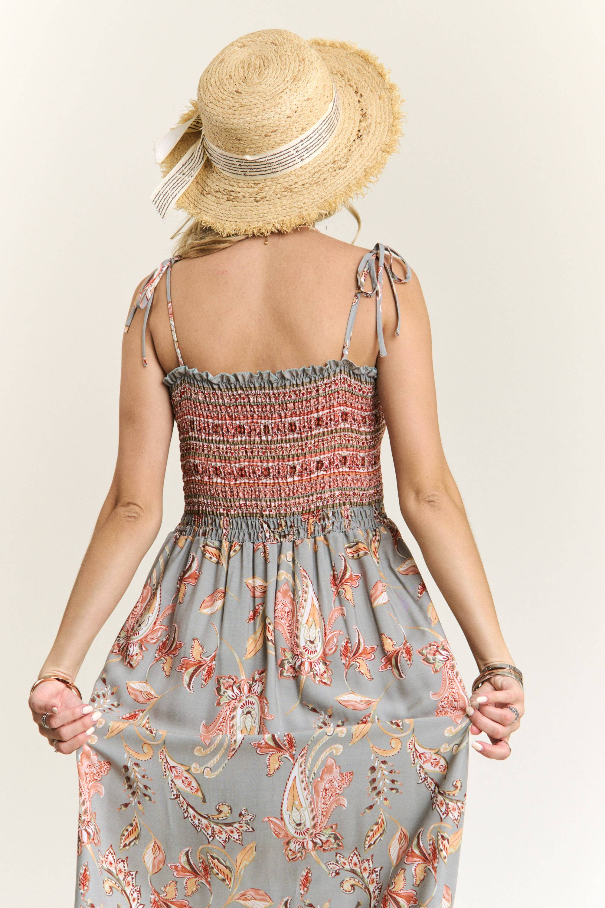 Saoirse Dusty Blue & Rose Vintage Style Floral Maxi Dress