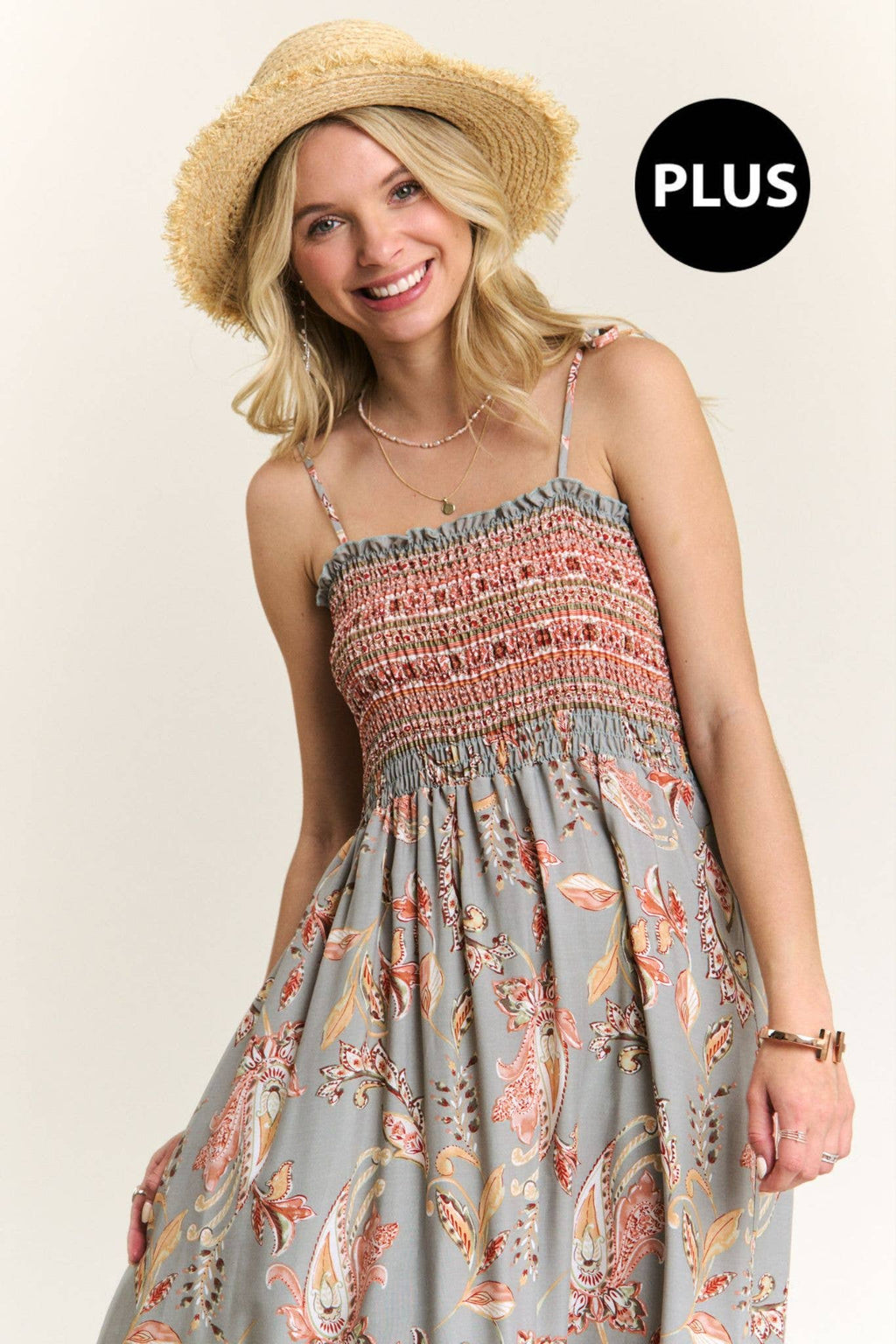 Saoirse Dusty Blue & Rose Vintage Style Floral Maxi Dress