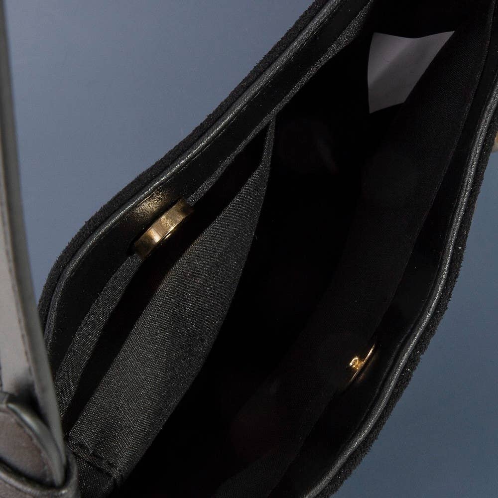 Ball Studded Trim Suede Hobo Shoulder Bags