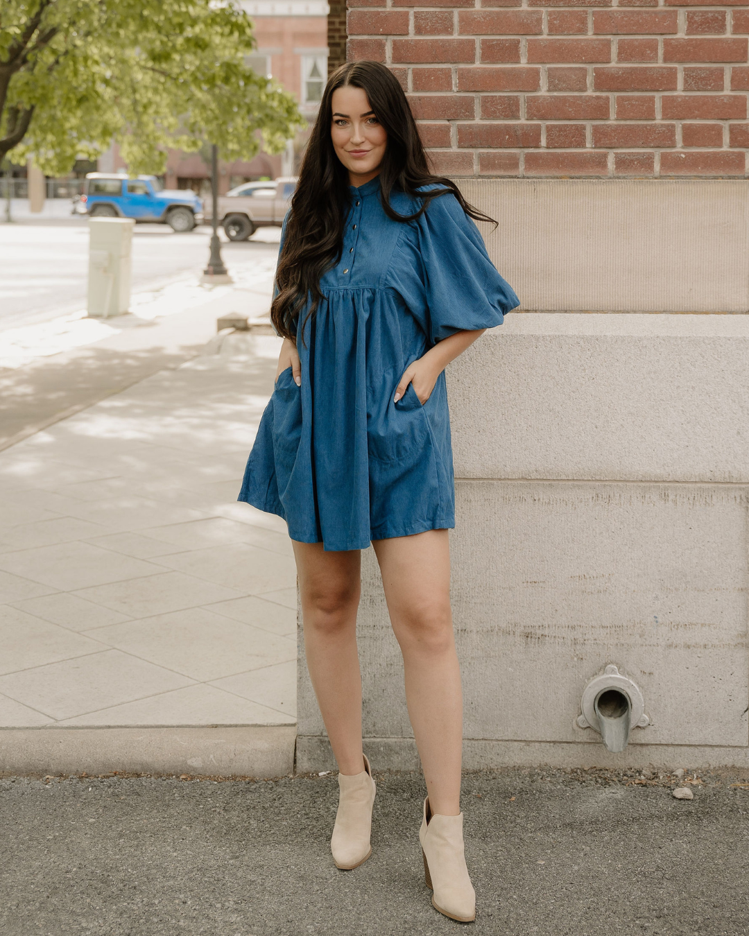 Sutton Teal Corduroy Mini Dress