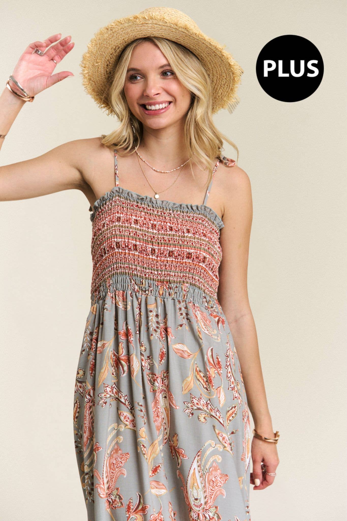 Saoirse Dusty Blue & Rose Vintage Style Floral Maxi Dress