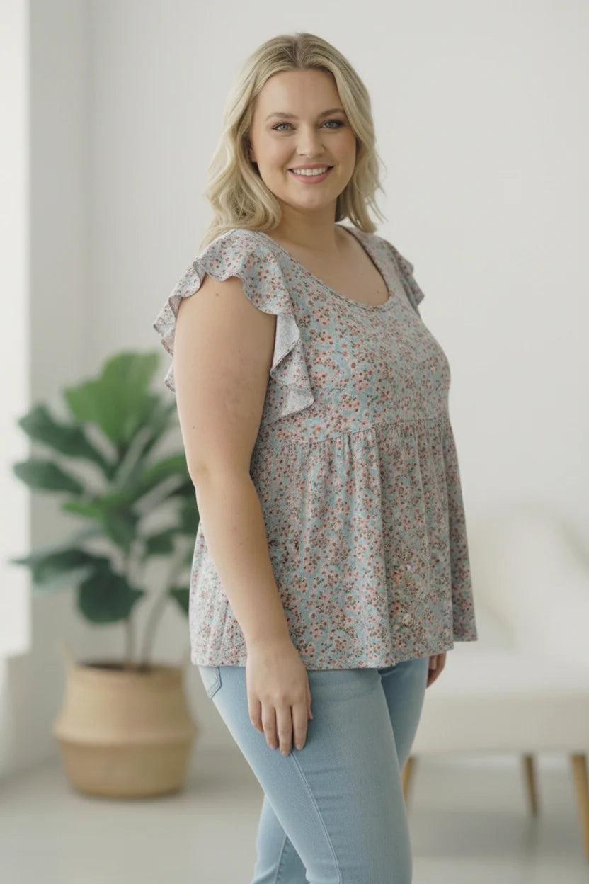 Meadow Floral Flutter Sleeve Top