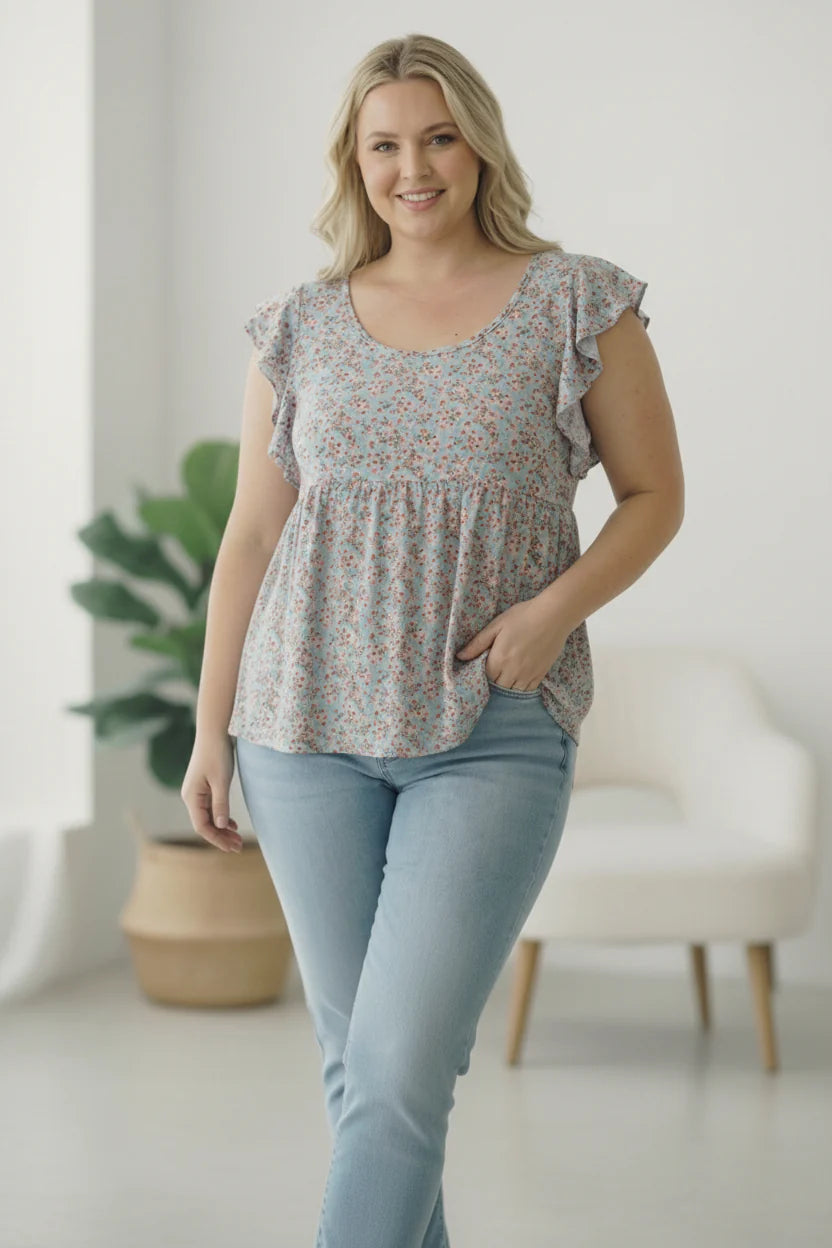 Meadow Floral Flutter Sleeve Top