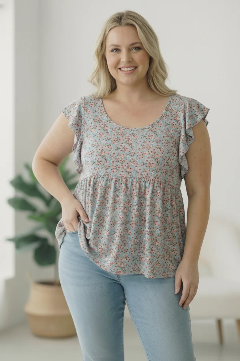 Meadow Floral Flutter Sleeve Top
